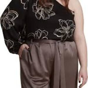 11 HONORE  NEW GOLD / BLACK JASMINE FLORAL BLOUSE MULTIPLE SIZES